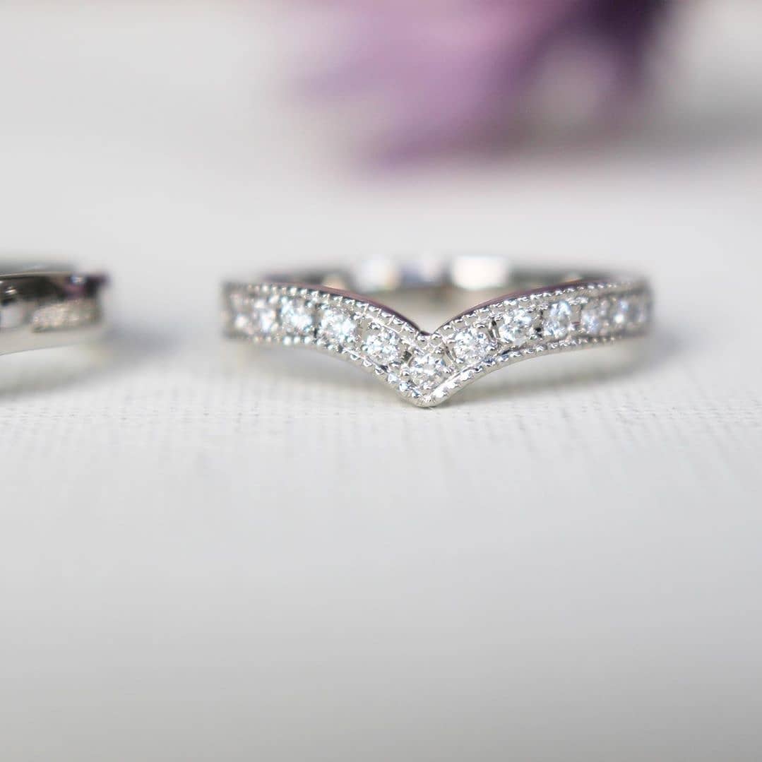 手作り結婚指輪Ｖライン・ミルグレイン・ハーフエタニティ・ダイヤモンドプラチナリング・ペアリング・手作り指輪のお店M-studio・マリッジリング (5)